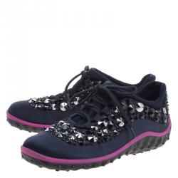 Pre Owned حذاء رياضي ميو ميو استرو ساتان مزخرف أزرق مقاس 38