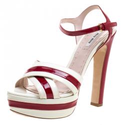 Miu Miu Two Tone Patent Leather Platform Cross  Strap Sandals Size 37