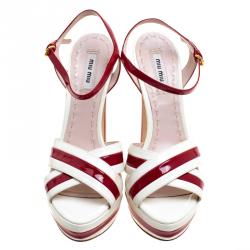 Miu Miu Two Tone Patent Leather Platform Cross  Strap Sandals Size 37
