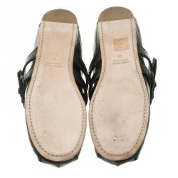 Pre Owned حذاء فلات باليه ميو ميو ملتف حول الكاحل جلد أسود مقاس 39