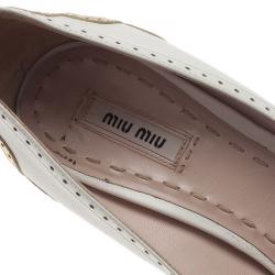 Pre Owned Miu Miu White and Gold Floral Brogue Pumps Size 41