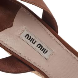 Pre Owned Miu Miu Brown Leather and Jute Strappy Espadrille Wedge Sandals Size 40