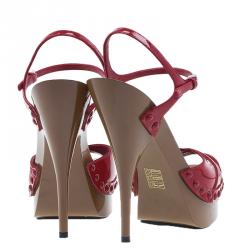 Pre Owned Miu Miu Red Patent Ankle Strap Platform Sandals Size 39