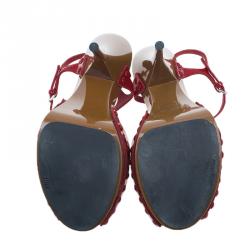 Pre Owned Miu Miu Red Patent Ankle Strap Platform Sandals Size 39