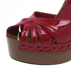 Pre Owned Miu Miu Red Patent Ankle Strap Platform Sandals Size 39