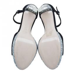 Miu Miu Black Suede Crystal Heel Ankle Strap Sandals Size 41