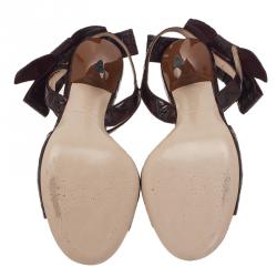Pre Owned Miu Miu Burgundy Croc Embossed Coco Bow Detail Sandals Size 36
