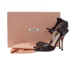 Pre Owned Miu Miu Burgundy Croc Embossed Coco Bow Detail Sandals Size 36