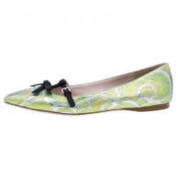 Miu Miu Green Lurex Giada Pointed Toe Ballet Flats Size 38