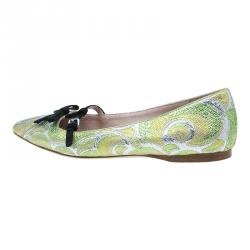 Pre Owned Miu Miu Green Lurex Giada Pointed Toe Ballet Flats Size 38