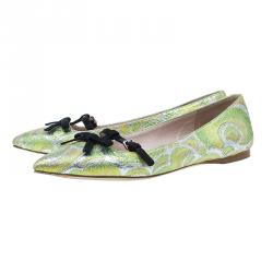 Pre Owned Miu Miu Green Lurex Giada Pointed Toe Ballet Flats Size 38