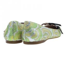 Pre Owned Miu Miu Green Lurex Giada Pointed Toe Ballet Flats Size 38