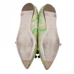 Pre Owned Miu Miu Green Lurex Giada Pointed Toe Ballet Flats Size 38