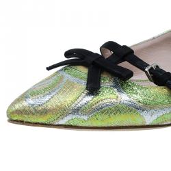 Pre Owned Miu Miu Green Lurex Giada Pointed Toe Ballet Flats Size 38
