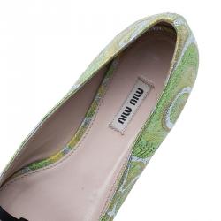 Pre Owned Miu Miu Green Lurex Giada Pointed Toe Ballet Flats Size 38