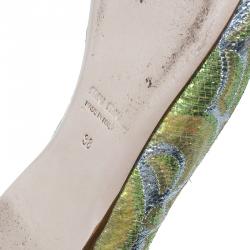 Pre Owned Miu Miu Green Lurex Giada Pointed Toe Ballet Flats Size 38