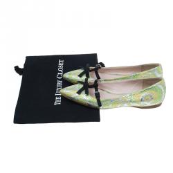 Pre Owned Miu Miu Green Lurex Giada Pointed Toe Ballet Flats Size 38