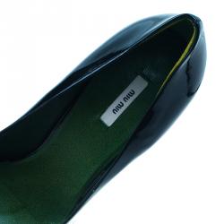 مملوكة مسبقًا حذاء كعب عالي ميو ميو هاوليت ستون مرصع بفتحة أصبع جلد لامع أسود مقاس 36.5