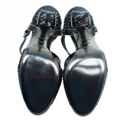 مملوكة مسبقًا Miu Miu Black Patent Studded Ankle Strap Sandals Size 36.5