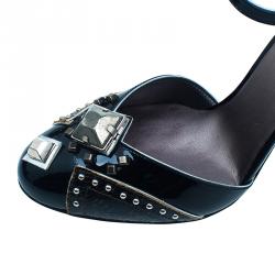 مملوكة مسبقًا Miu Miu Black Patent Studded Ankle Strap Sandals Size 36.5