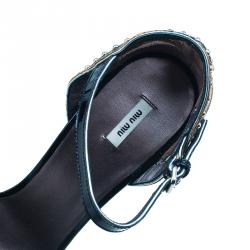 مملوكة مسبقًا Miu Miu Black Patent Studded Ankle Strap Sandals Size 36.5