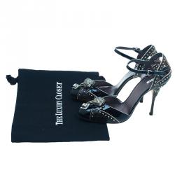 مملوكة مسبقًا Miu Miu Black Patent Studded Ankle Strap Sandals Size 36.5