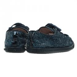 Pre Owned Miu Miu Navy Blue Glitter Studded Lace Up Sneakers Size 35