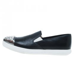 مملوكة مسبقًا Miu Miu Black Embellished Leather Pointed Toe Slip On Sneakers Size 38.5