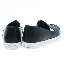 مملوكة مسبقًا Miu Miu Black Embellished Leather Pointed Toe Slip On Sneakers Size 38.5