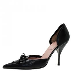 Miu Miu Black Leather Bow Detail D'Orsay Pointed Pumps Size 40