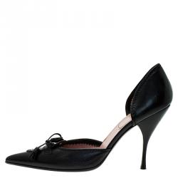 Miu Miu Black Leather Bow Detail D'Orsay Pointed Pumps Size 40