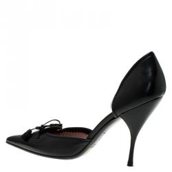 Miu Miu Black Leather Bow Detail D'Orsay Pointed Pumps Size 40