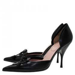 Miu Miu Black Leather Bow Detail D'Orsay Pointed Pumps Size 40