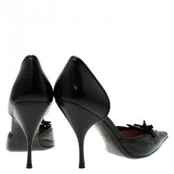 Miu Miu Black Leather Bow Detail D'Orsay Pointed Pumps Size 40