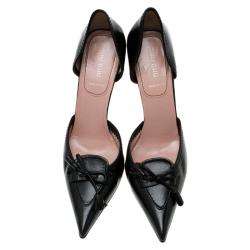 Miu Miu Black Leather Bow Detail D'Orsay Pointed Pumps Size 40