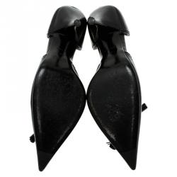 Miu Miu Black Leather Bow Detail D'Orsay Pointed Pumps Size 40