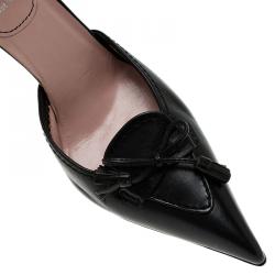 Miu Miu Black Leather Bow Detail D'Orsay Pointed Pumps Size 40