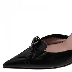 Miu Miu Black Leather Bow Detail D'Orsay Pointed Pumps Size 40