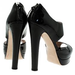 Miu Miu Black Patent Peep Toe Back Zip Platform Pumps Size 39