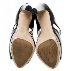 Miu Miu Black Patent Peep Toe Back Zip Platform Pumps Size 39