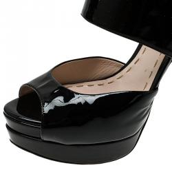 Miu Miu Black Patent Peep Toe Back Zip Platform Pumps Size 39