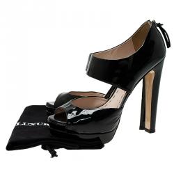 Miu Miu Black Patent Peep Toe Back Zip Platform Pumps Size 39