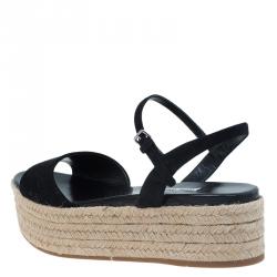Pre Owned Miu Miu Black Suede Espadrille Platform Sandals Size 39