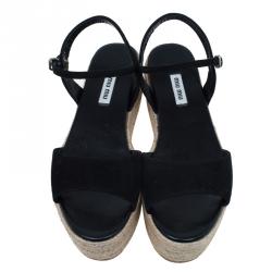 Pre Owned Miu Miu Black Suede Espadrille Platform Sandals Size 39