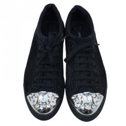 مملوكة مسبقًا حذاء رياضي ميو ميو سويدي أسود مرصع كريستال سويدي مقاس 39