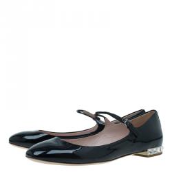 مملوكة مسبقًا Miu Miu Black Patent Jeweled Mary Jane Ballet Flats Size 39.5