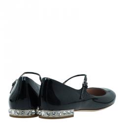 مملوكة مسبقًا Miu Miu Black Patent Jeweled Mary Jane Ballet Flats Size 39.5