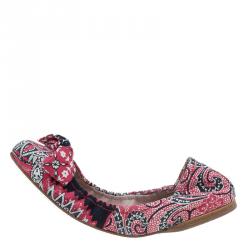 Miu Miu Red Floral Print Fabric Bow Ballet Flats Size 39