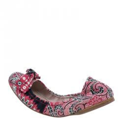 Miu Miu Red Floral Print Fabric Bow Ballet Flats Size 39