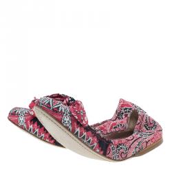 Miu Miu Red Floral Print Fabric Bow Ballet Flats Size 39